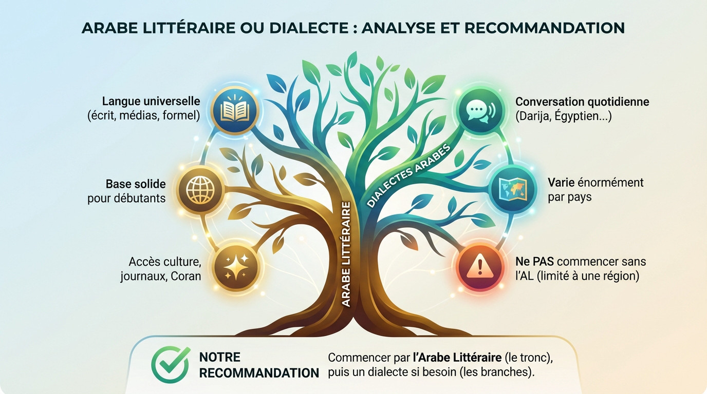 Comparaison entre l'apprentissage de l'arabe littéraire et des dialectes arabes pour débutants