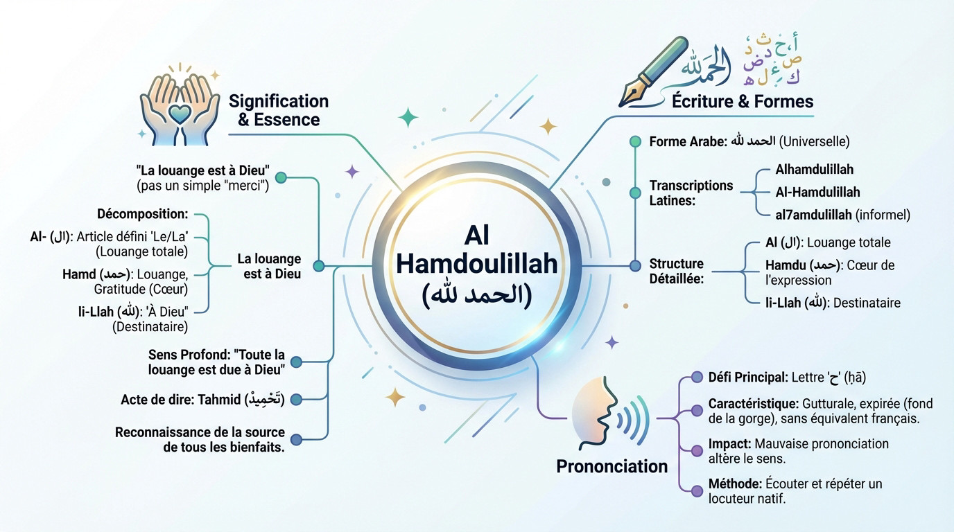 Calligraphie et signification de l'expression Al Hamdoulillah