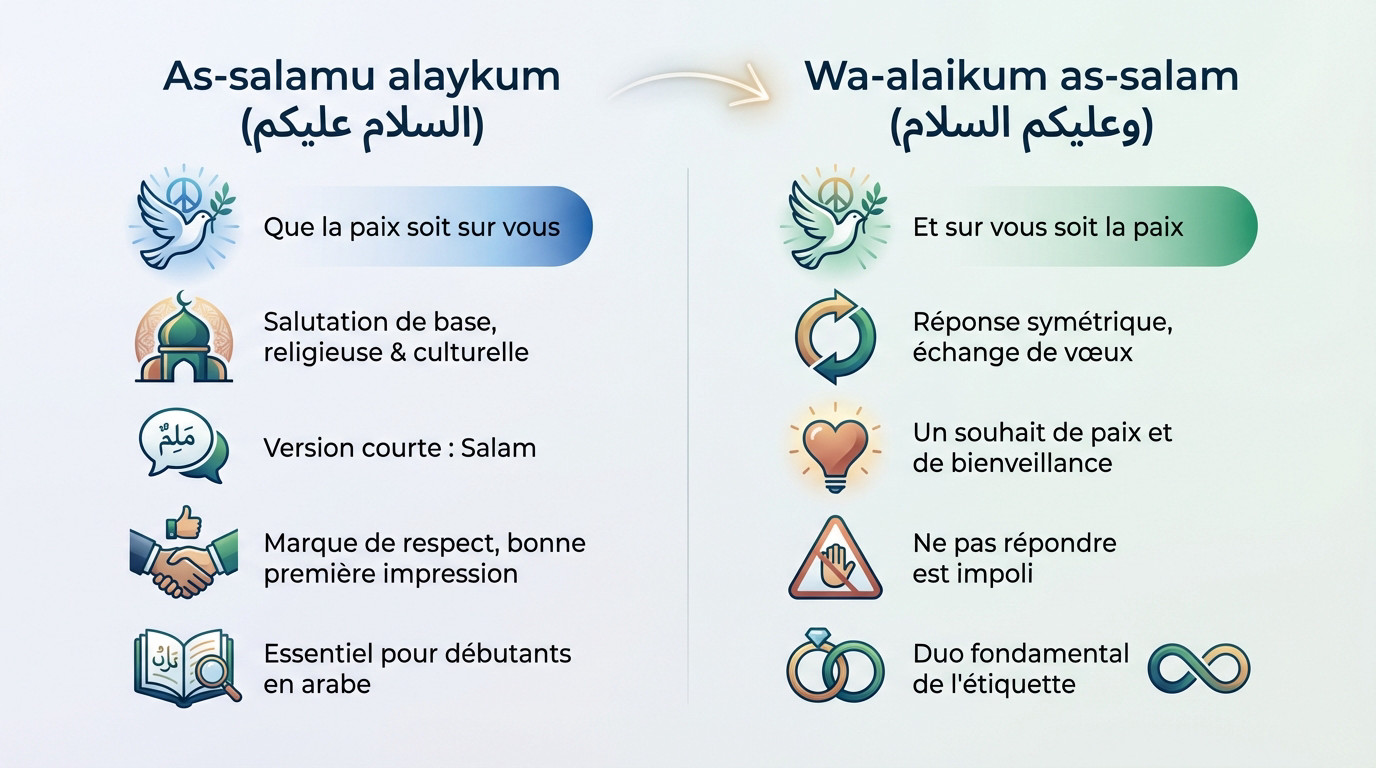 Illustration de l'échange As-salamu alaykum et sa réponse Wa-alaikum as-salam