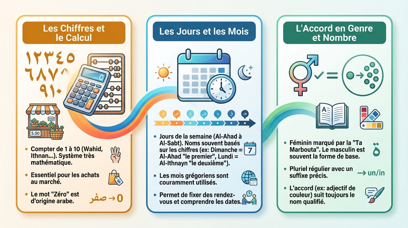 Horloge avec chiffres arabes symbolisant le temps et le vocabulaire