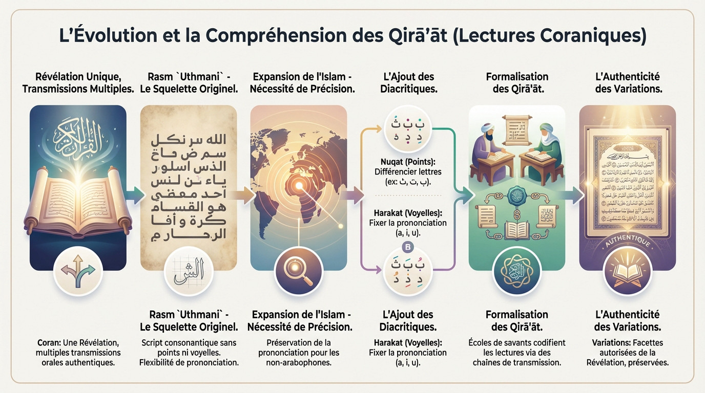 Manuscrit ancien illustrant l'évolution de l'écriture et des lectures coraniques