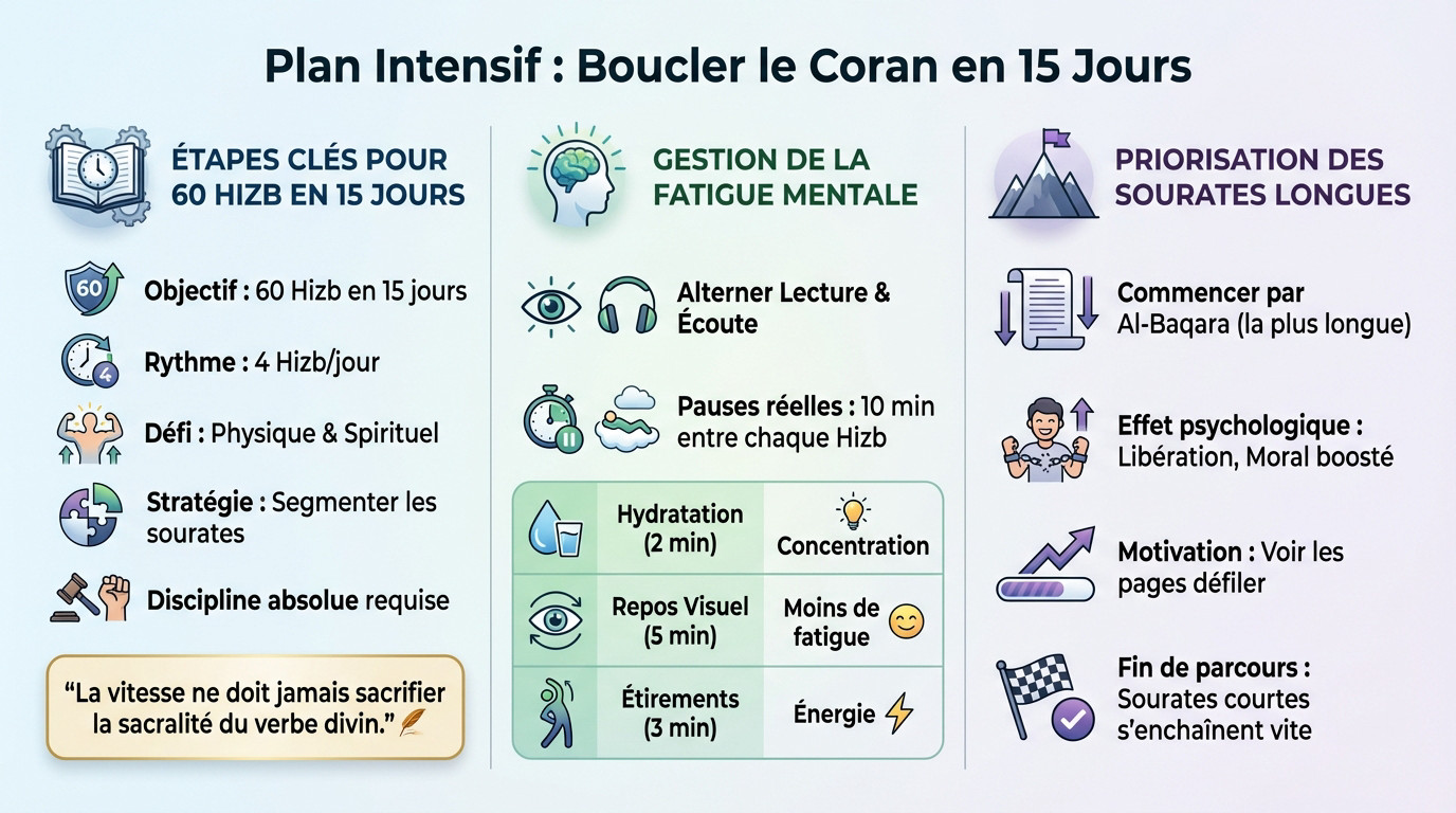 Planning stratégique pour terminer la lecture du Coran en deux semaines