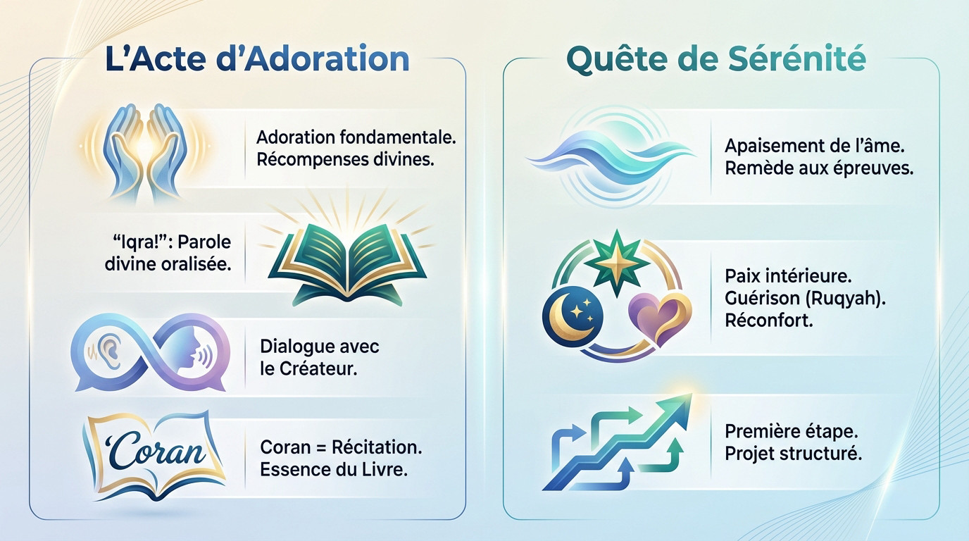 Croyant en pleine récitation du Coran cherchant l'apaisement spirituel