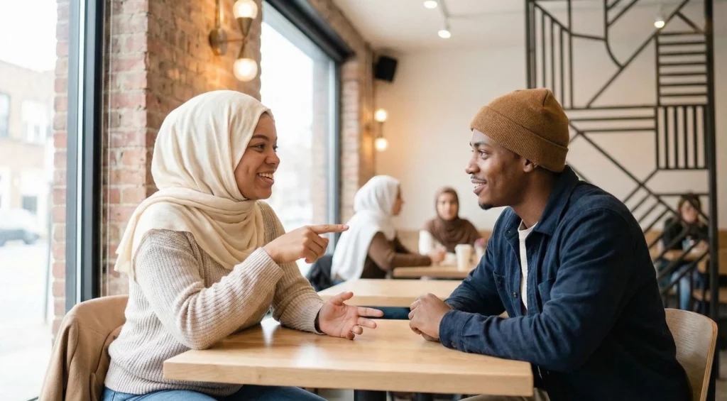 femme qui demande ça va en arabe à son frère