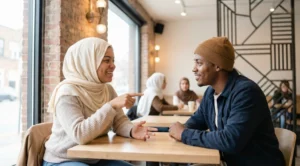 femme qui demande ça va en arabe à son frère