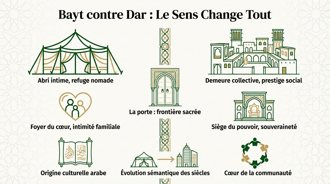 Illustration des concepts de maison en arabe Bayt et Dar