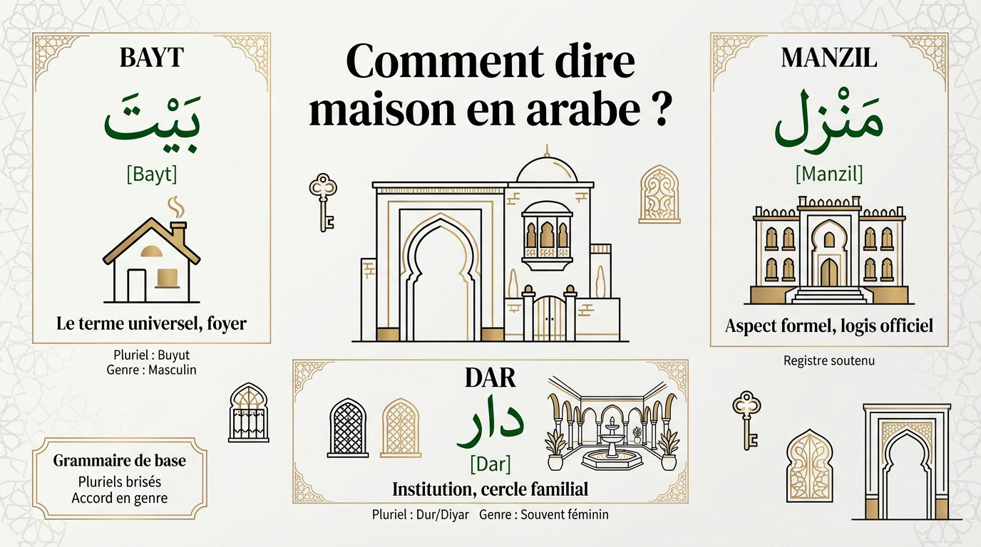 Apprendre à dire maison en arabe avec les termes Bayt, Dar et Manzil