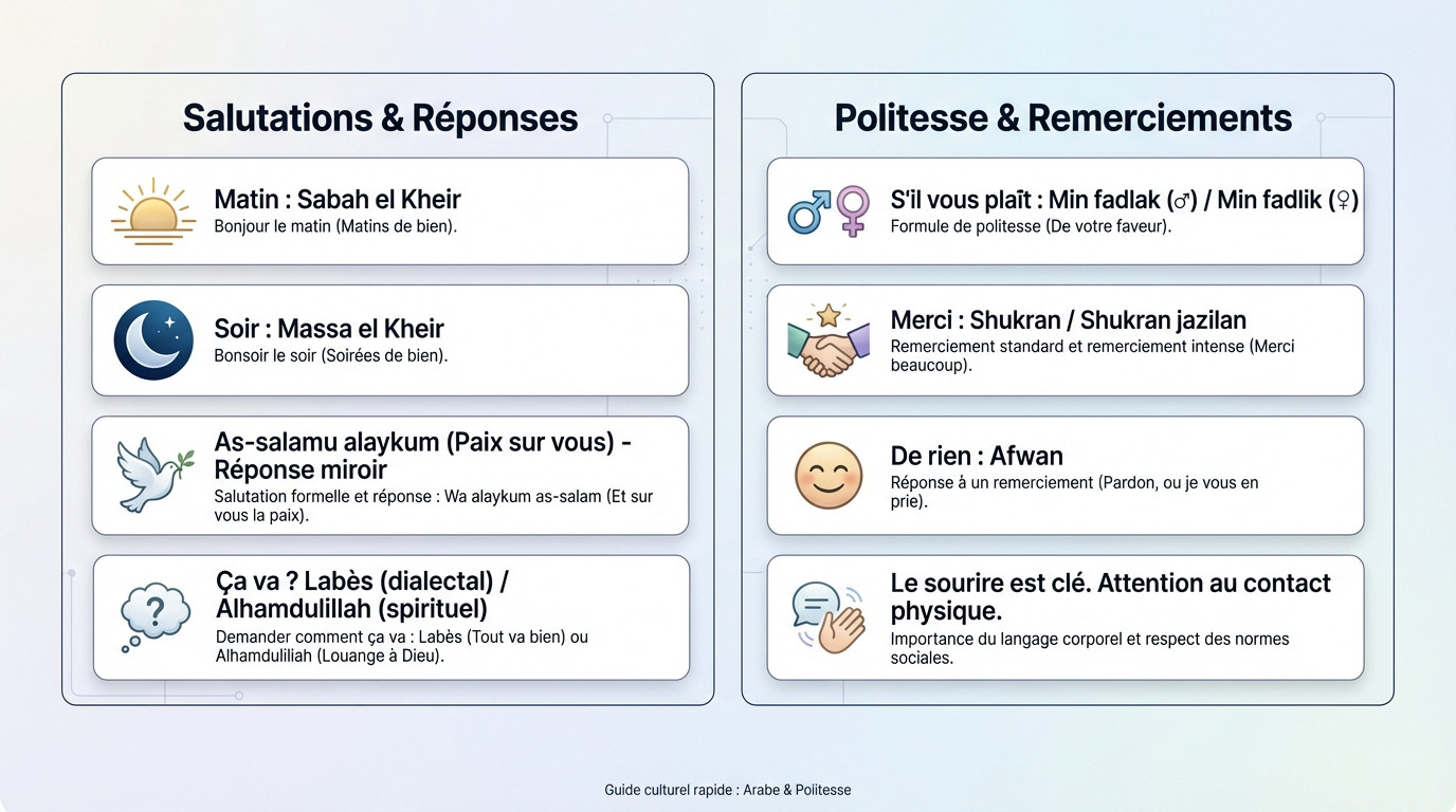 Infographie sur les expressions arabes de salutation et de politesse